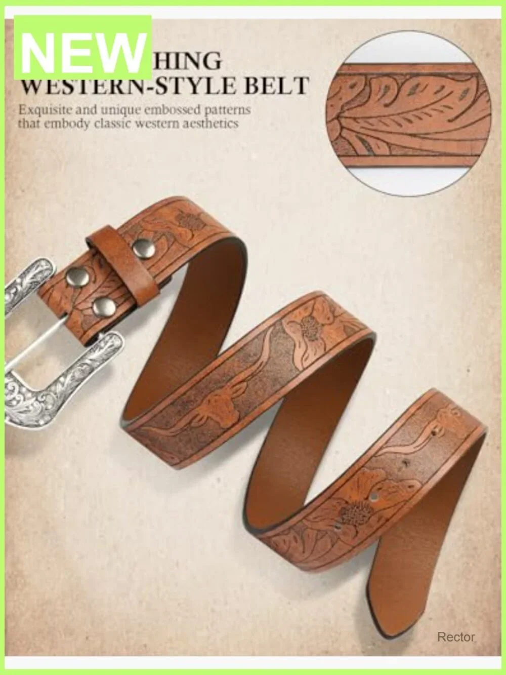 Western Cowgirl Belt Embossed Floral PU Leather Adjustable Unisex Gifts